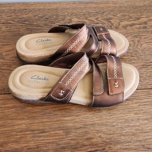 Clarks Collection Women's 9.5 Leather Slide Sandals Roseville Bay Metallic Brown